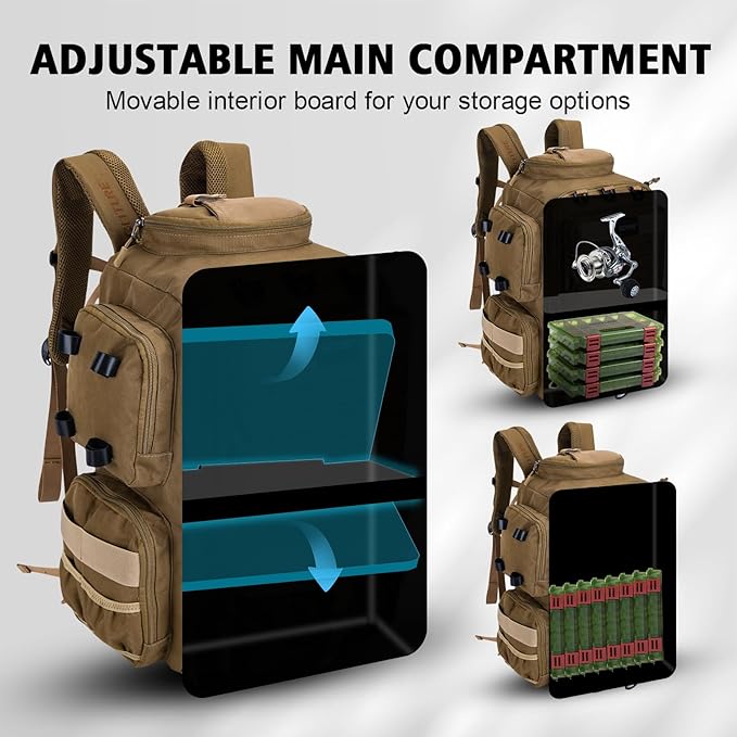 Goture Fishing Backpack with 4 Tackle Boxes,900D Water-Resistant Tackle Backpack with Rod Holders,45L Large Fishing Bag Storage Gear Tackle Bag with Rain Cover,Bottle Holder for Travel Camping Hiking