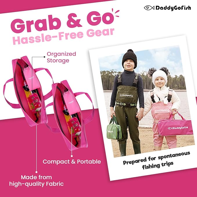DaddyGoFish Kids Fishing Pole - Rod Reel Combo Tackle Box Starter Set - First Year Small Dock Gear Kit for Boys Girls Toddler Youth Age Beginner Little Children Junior Anglers