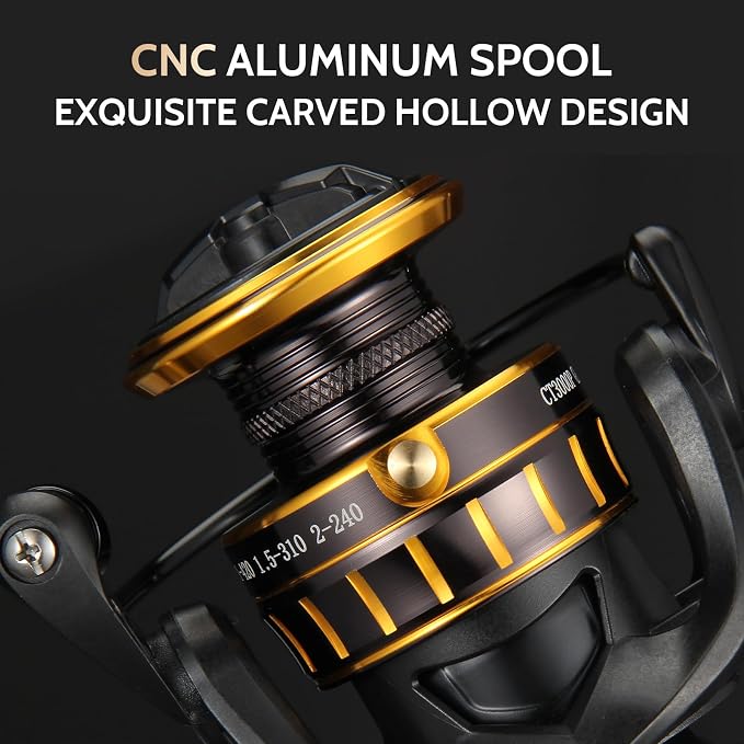 CT Surf Saltwater Fishing Reels, 5+1 Double-Shielded Stainless-Steel BB, 22LBs Max Drag, 5.2 Gear Ratio, CNC Aluminum Spool & Handle Freshwater and Saltwater Spinning Reel