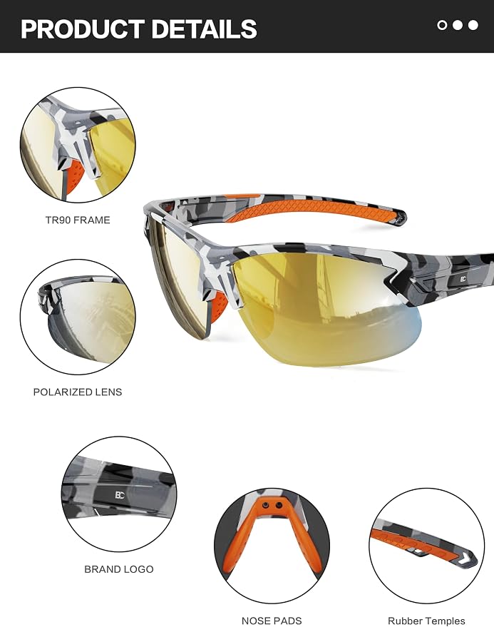 BIRCEN Mens Polarized Sunglasses for Sports: TR90 Lightweight Sun Glasses Wrap Around Shades for Fishing Driving Cycling