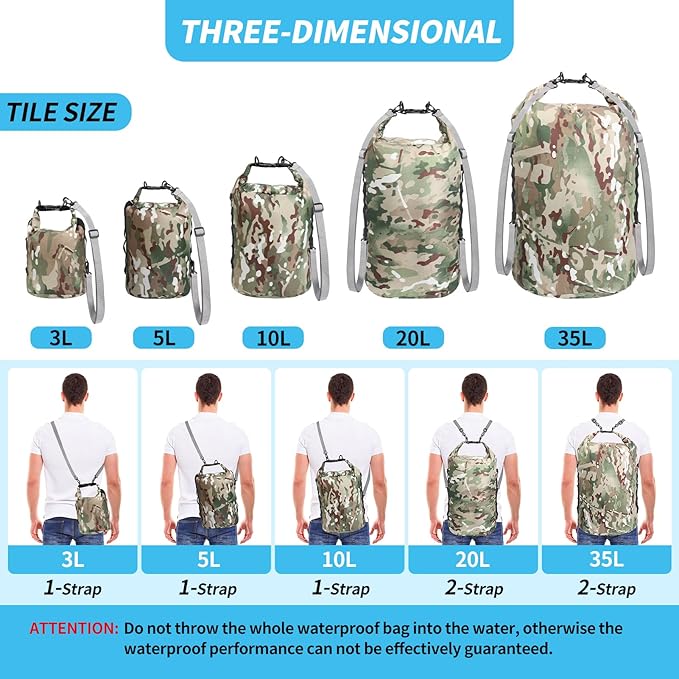 Dry Bags Waterproof Dry Sacks Small Lightweight Dry Bag with Strap for Paddle Board Kayaking Fishing Camping Hiking (5L)