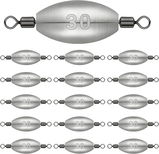 Polsefve Inline Trolling Fishing Weights with Inner Swivels, Oval Drop Casting Sinkers Lead Sinker Tackle for Catfish Bass Saltwater & Freshwater Bottom Fish(10g/15g/20g/30g/40g/60g)