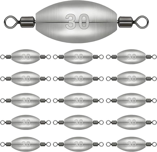 Polsefve Inline Trolling Fishing Weights with Inner Swivels, Oval Drop Casting Sinkers Lead Sinker Tackle for Catfish Bass Saltwater & Freshwater Bottom Fish(10g/15g/20g/30g/40g/60g)