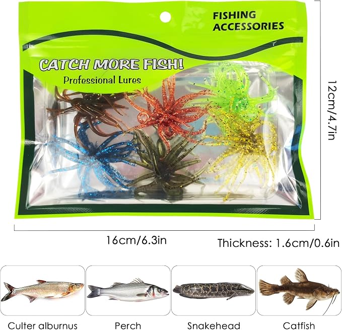 6 Pcs Soft Urchin Lures Fishing Saltwater Slow Floating Lures for Bass Trout Crappie