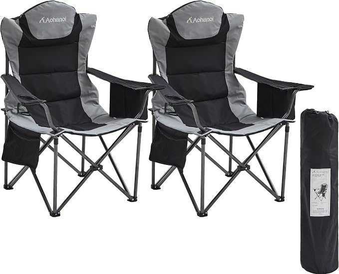Aohanoi Camping Chairs for Heavy People,Folding Lawn Chairs for Outside Heavy Duty,Outdoor Oversized Chairs for Adult with Cup Holder and Large Cooler Bag,Beach Camp Chairs Supports up to 500lbs