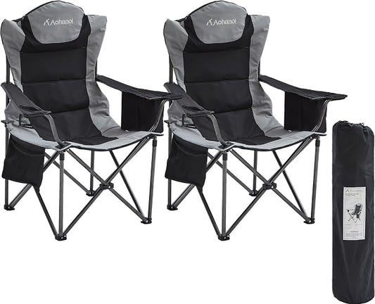Aohanoi Camping Chairs for Heavy People,Folding Lawn Chairs for Outside Heavy Duty,Outdoor Oversized Chairs for Adult with Cup Holder and Large Cooler Bag,Beach Camp Chairs Supports up to 500lbs