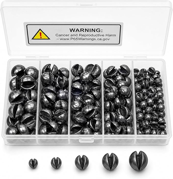 100/150Pcs Split Shot Fishing Weights – Premium Removable Fishing Sinkers,5/6 Sizes Assortment (0.02oz–0.14oz) for Freshwater & Saltwater Fishing