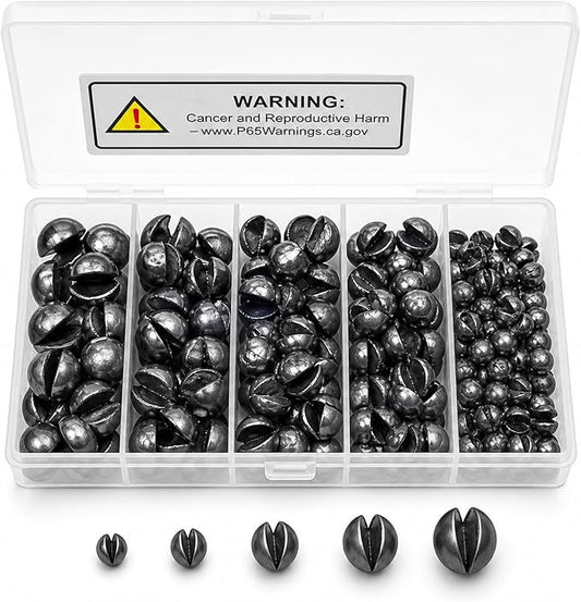 100/150Pcs Split Shot Fishing Weights – Premium Removable Fishing Sinkers,5/6 Sizes Assortment (0.02oz–0.14oz) for Freshwater & Saltwater Fishing