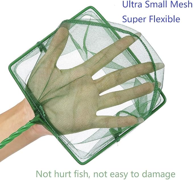 Aquarium Fishing Net Fish Tank Cleaning Tools Fine Mesh Net with Plastic Handle Green 8 Inch