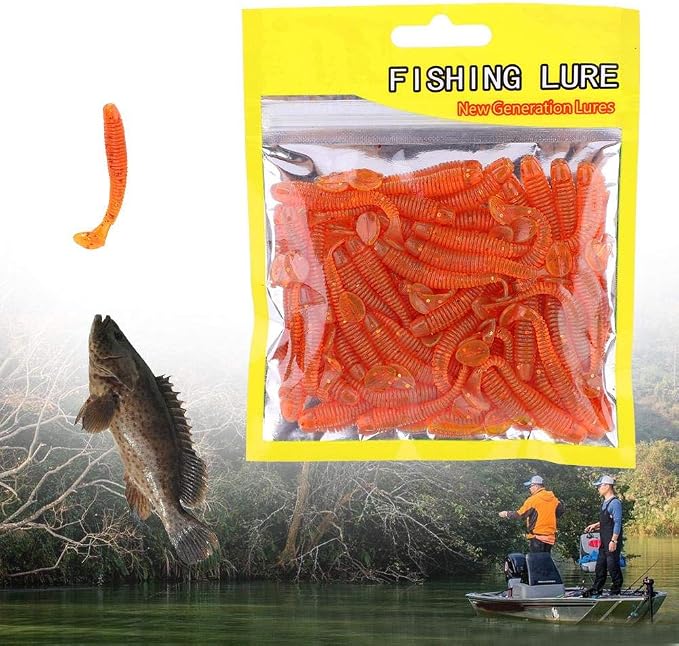 Tbest 50 Pcs 5cm Soft Fishing Lures, Plastic Fishing Bait T-Tail Grub Worm Baits Fish Tackle Accessory 9 Colors