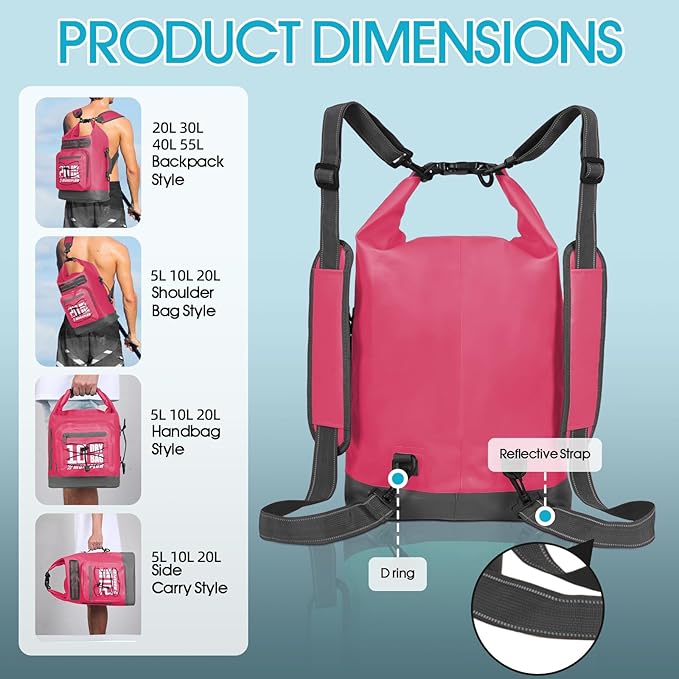 MORXPLOR Dry Bag Waterproof,5L/10L/20L/30L/40L/55L Roll Top Dry Bag Backpack with WaterProof Phone Case for Swim,Kayak