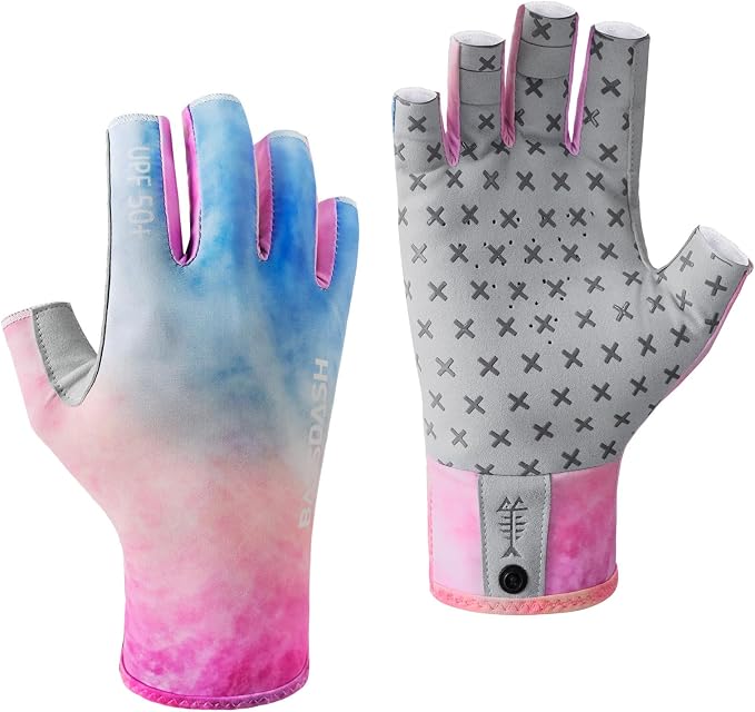 BASSDASH 3/4 Finger UPF 50+ Sun Gloves Breathable Anti-Slip Silicone Palm for Men Women Fishing Fingerless Cycling Running