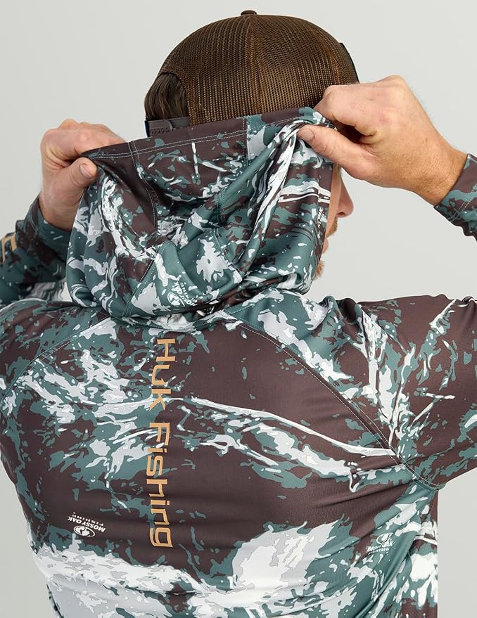 HUK Mens Pursuit Pattern Crew Sleeve Shirt, Performance Shirt