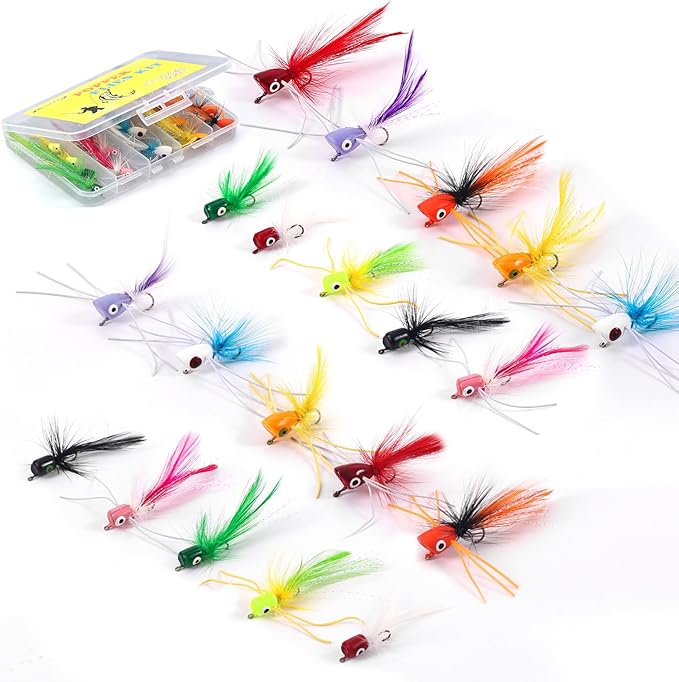 Fly Fishing Poppers Flies, Fly Popper Lures Bass Bluegill Crappie Trout Salmon Panfish Perch Popper Flies Kit for Fly Fishing