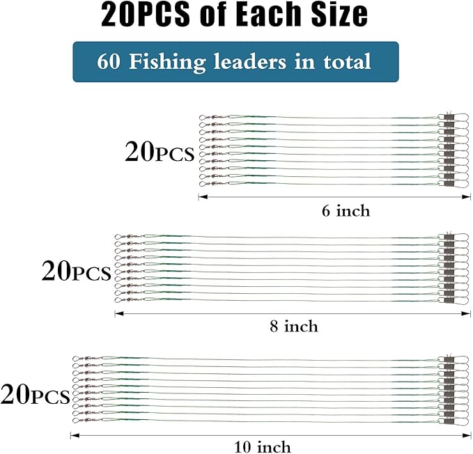 Fishing Leaders Stainless Steel Fishing Rigs Fishing Gear Tackle High-Strength Fishing Wire, with Swivel Snaps Beads for Lures Bait Hooks