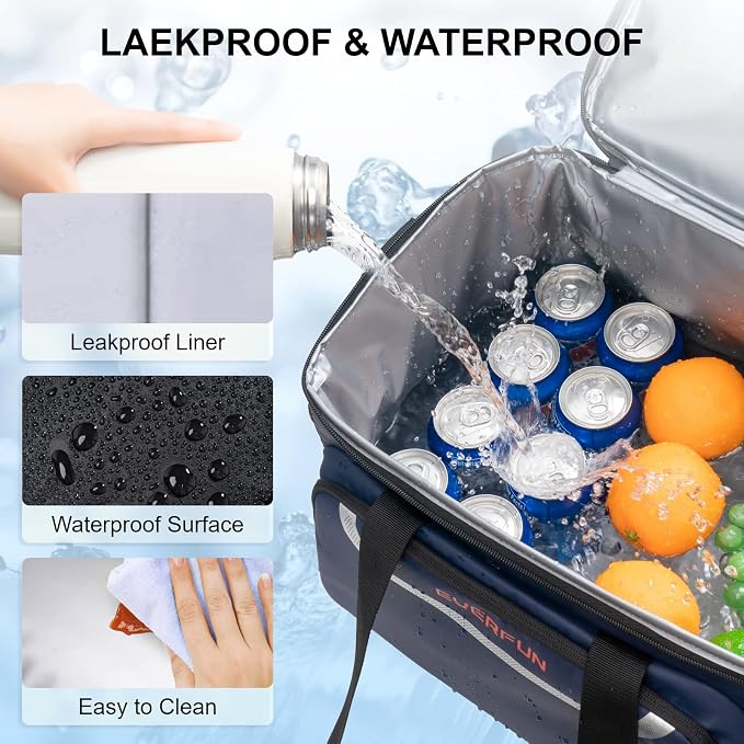 EVERFUN Small Compact Cooler Bag 24/48 Can Insulated Lunch Box Double Deck Soft Leak-Proof Waterproof Collapsible Ice Chest for Men Women Work Travel Car Trip Picnic Beach