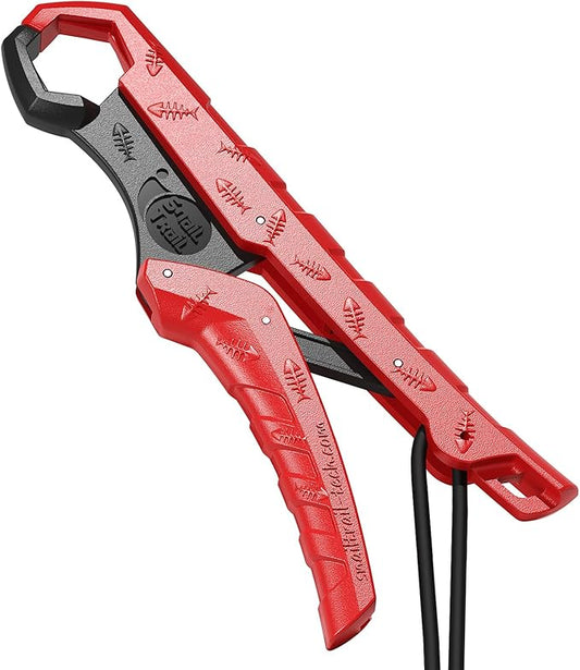 SNAIL TRAIL 7.5'' Floating Fish Gripper, Fishing Grabber, Catfish Mouth Pliers, Caught Bass Holder, Fish Scale Hook Clamp, Saltwater Lip Grip Tool with Lanyard, Gifts for Men, Red-Black