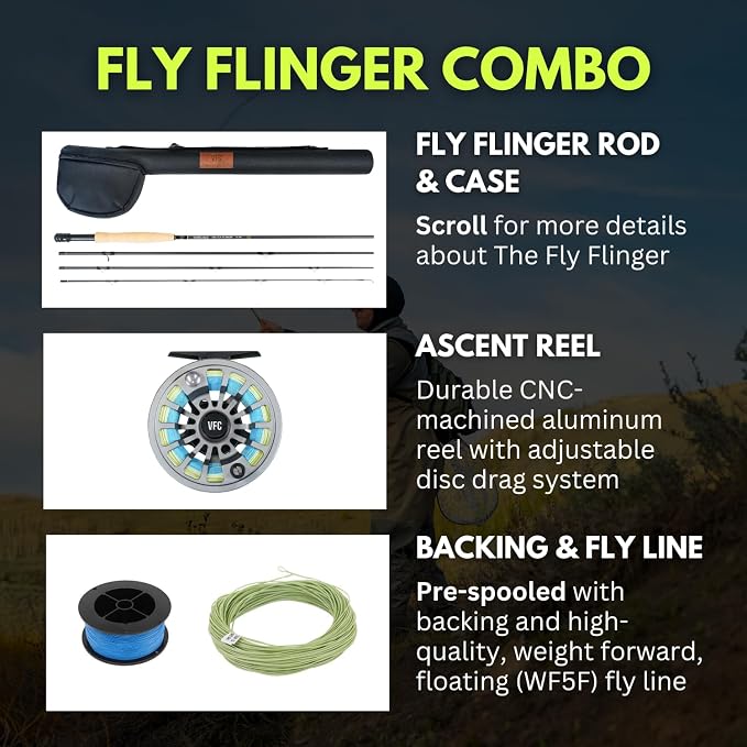 Ventures Fly Co. | Starter Packages | 23 Fly Fishing Accessories Complete Gear Combo | Perfect Beginner Kit | Includes Rod, Reel, Line, Flies, Leader, Tippet, Forceps, Nipper, Floatant & Net