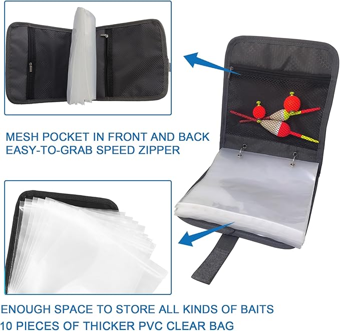 Aventik Fishing Tackle Binder Soft Cover Fishing Bait Organized Storage Rig Bag Soft Bait Binder Saltwater Resistant Fishing Bag 8.5x8.5x1.1inch(blue)