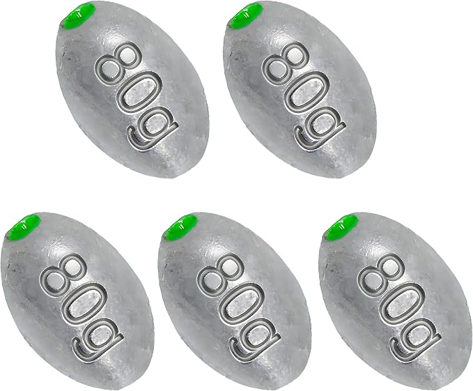 Egg Sinkers Bullet Fishing Weights Oval Shaped with Plastic Core Slip Sinkers for Catfish Fishing Casting Saltwater and Freshwater 1/5oz to 2oz