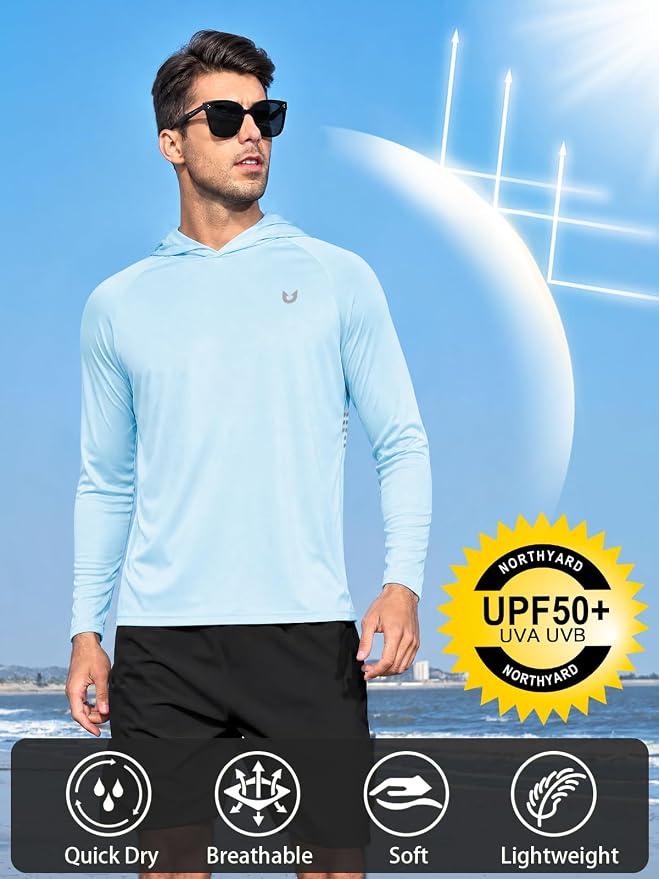 NORTHYARD Men's UPF 50+ Rash Guard Hoodie Long Sleeve Sun Protection Shirt Fishing Swim Beach Hiking Quick Dry Lightweight