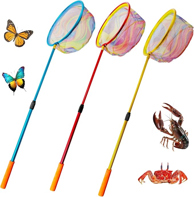 Fishing Net with Bucket Fishing or 3 Pack Retractable Lightweight Landing Net with Aluminum Rod Handle Kids Fishing Nets for Youth Catch and Release Butterfly Nets