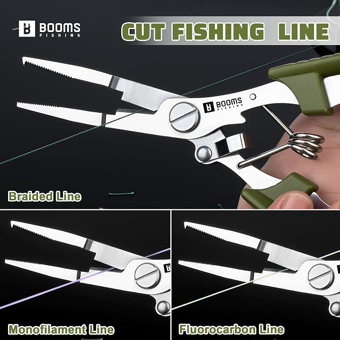Booms Fishing H01 Small Fishing Pliers Scissors Braid Cutters Stainless Steel Fishing Tools Split Ring Pliers Hook Remover