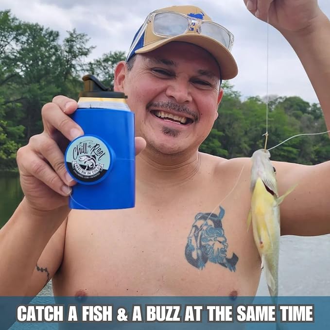 Made in USA | Fishing Can Cooler from Shark Tank | Fishing Gifts for Men & Gifts for Dad Who Has Everything | Boating Must Haves | Retail Box Packaging | Blue