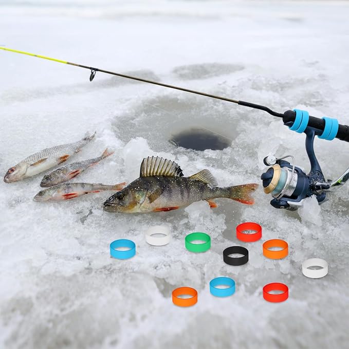 Pangda 24 Pcs Fishing Ice Reel Anchor Wrap Bands 0.91'' x 0.79'' x 0.28'' Ice Reel Anchor Wrap Straps 6 Colors Cold Resistant High Elastic Rubber Bands Winter Outdoor Fishing Accessories