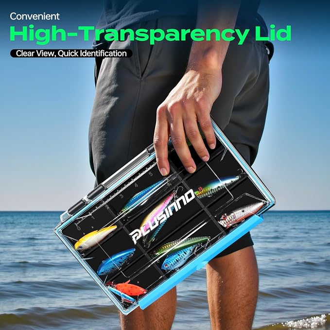 PLUSINNO Tackle Box Organizer, 1/2 Packs Waterproof Tackle Trays, Fishing Tackle Box with Removable Dividers, Fishing Box Tackle Trays and Terminal Tackle Storage