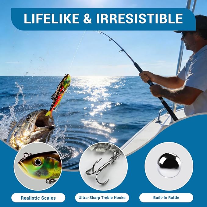 Keenjorika Fishing Lures Multi Jointed Fish Fishing Kits, Slow-Sinking Lifelike Segmented Swimbait Crankbaits, Realistic Swimming Action for Bass, Trout, Pike & Walleye, Freshwater and Saltwater