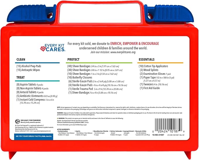 Be Smart Get Prepared 180 Piece First Aid Kit: Clean, Treat, Protect Minor Cuts, Scrapes. Home, Office, Car, School, Business, Travel, Emergency, Survival, Hunting, Outdoor, Camping & Sports, FSA HSA