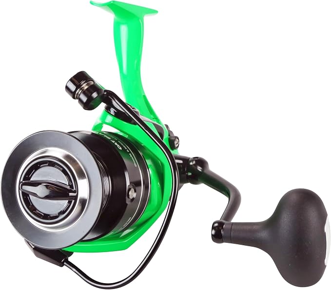 Okuma Cat Slayer Custom 6000 Baitfeeder Reel – Catfish Spinning Reel with Dual Force Drag, Flite Drive System & UV Reactive Neon Green Finish, CSCF-6000NG