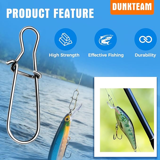 100PCS Stainless Steel Duo Lock Snap Clip Swivel Lure Snaps Fishing Clips Swivels Fishing Tackle Kit Fishing Snaps Clip High Strength Fishing Gear Hooked Snap