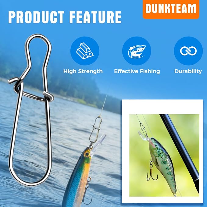 100PCS Size 0-8 Stainless Steel Duo Lock Snap Clip Swivel Lure Snaps Fishing Clips Swivels Fishing Tackle Kit Fishing Snaps Clip High Strength Fishing Gear Hooked Snap