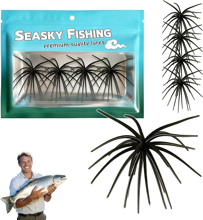 4Pcs Dice Bait, Floating TPR Swimbait with Reflective Stars,Tentacle Creature Lure, Sea Urchin Style Soft Plastic Baits, for Bass Fishing Drop Shot, Wacky Rig/Neko Rig and Finesse, Slow Sinking