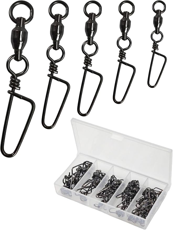 41pcs Ball Bearing Fishing Swivels with Coastlock Snap Kit - Heavy Duty Stainless Steel Snap Swivels Saltwater Connectors 0# - 4# - High Strength Black Nickel Finish Terminal Tackle