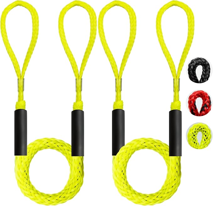 2PCS 4 Feet Premium Bungee Boat Lines 27cm Extended Loop Boat Accessories for Mooring for Jet Ski, SeaDoo, Yamaha WaveRunner Dinghy Pontoon Accessories Boating Gifts(Neon Yellow)