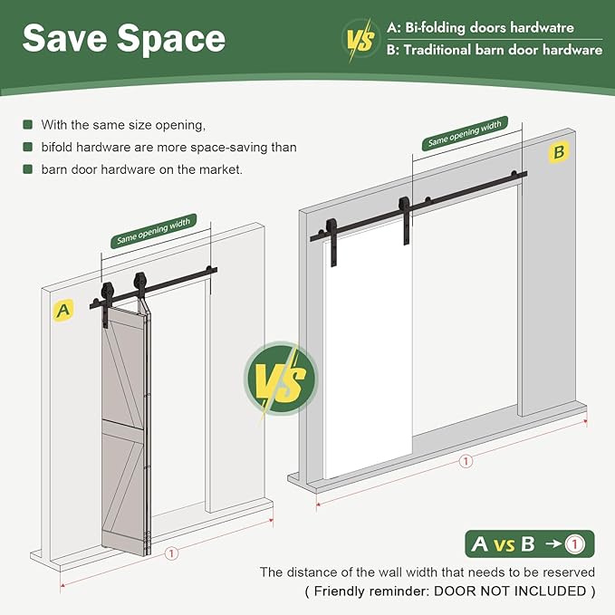 52" Bifold Sliding Barn Door Hardware Track Kit,Side Mounted Black Spoke Wheel Roller,Smoothly and Quietly,Assembly Easy,Fit Four 12" Bi-Folding Doors (Door Not Included)