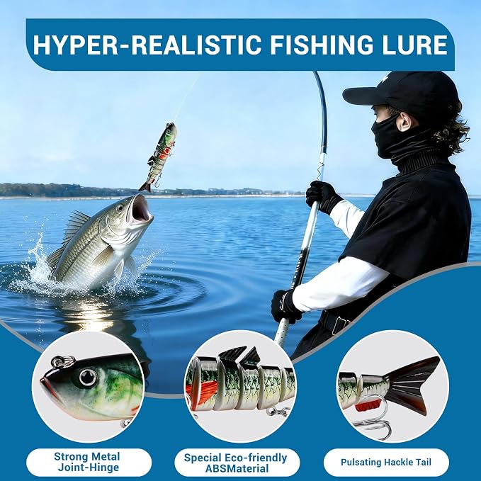 Keenjorika Fishing Lures Multi Jointed Fish Fishing Kits, Slow-Sinking Lifelike Segmented Swimbait Crankbaits, Realistic Swimming Action for Bass, Trout, Pike & Walleye, Freshwater and Saltwater
