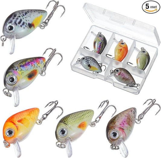 5 Pcs Mini Fishing Lures Hard Baits Hooks Micro Fishing Lures Crankbaits Baits Topwater for Freshwater and Saltwater