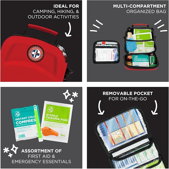 Be Smart Get Prepared First Aid Kit, 303 Piece: Clean, Treat, Protect Minor Cuts, Scrapes. Home, Office, Car, School, Business, Travel, Emergency, Survival, Hunting, Outdoor, Camping, Sports