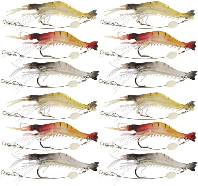 Goture Soft Shrimp Lures Fishing Saltwater Luminous Shrimp Bait Set Fishing Lures with Sharp Hooks for Freshwater Saltwater Trout Bass Salmon Crappie Walleye Pike Perch