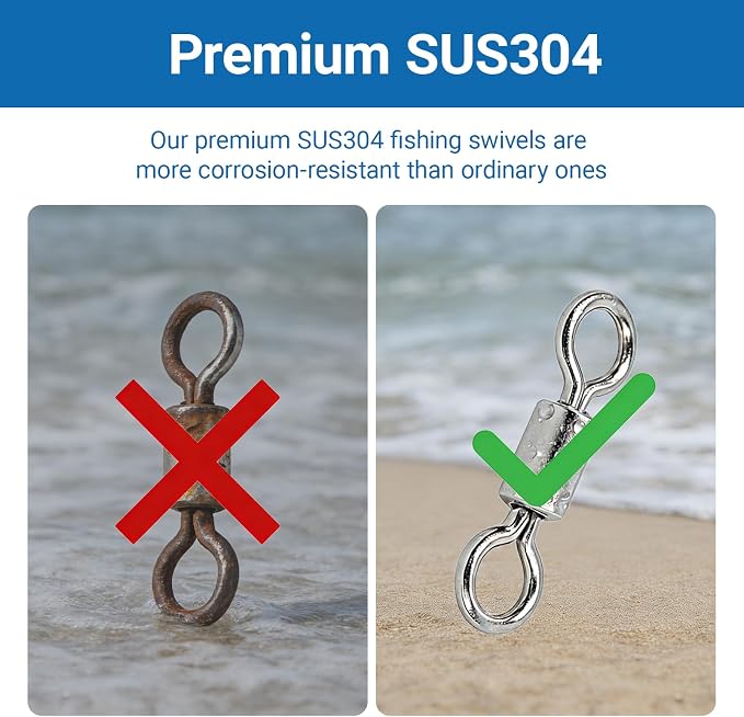 QISHUO High Strength Fishing Swivel Saltwater Heavy Duty Barrel Swivel Snap Stainless Steel Swivels Fishing Connect SUS304