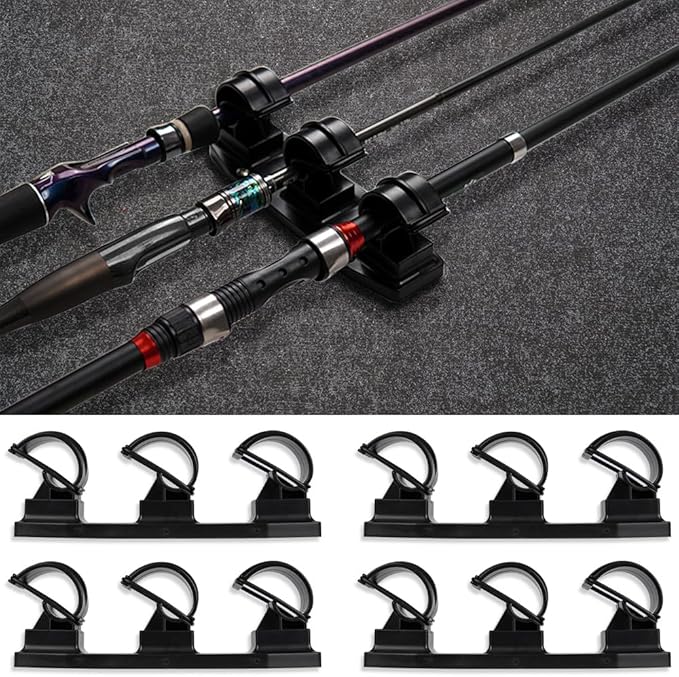 VEYWANE Fishing Rod Racks for Boat/Wall/Truck Bed, 3-Poles Storage Holders with Rubber Band Clips 2 Packs