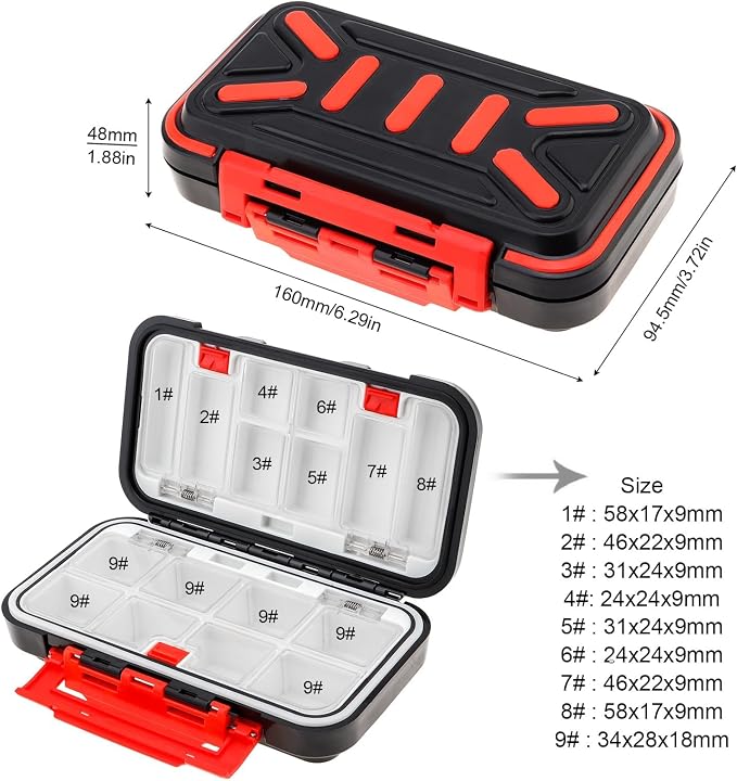 Fishing Tackle Storage Box, Double Sided Waterproof, 16 Compartments, Fishing Lure Box Storage Containers (Black)