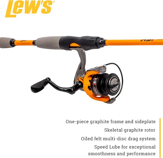 Lew's Hypersonic Spinning Reel and Fishing Rod Combo, IM6 Graphite Rod with Fast Action, 3+1 Bearings, 5.1:1 Gear Ratio, Speed Lube