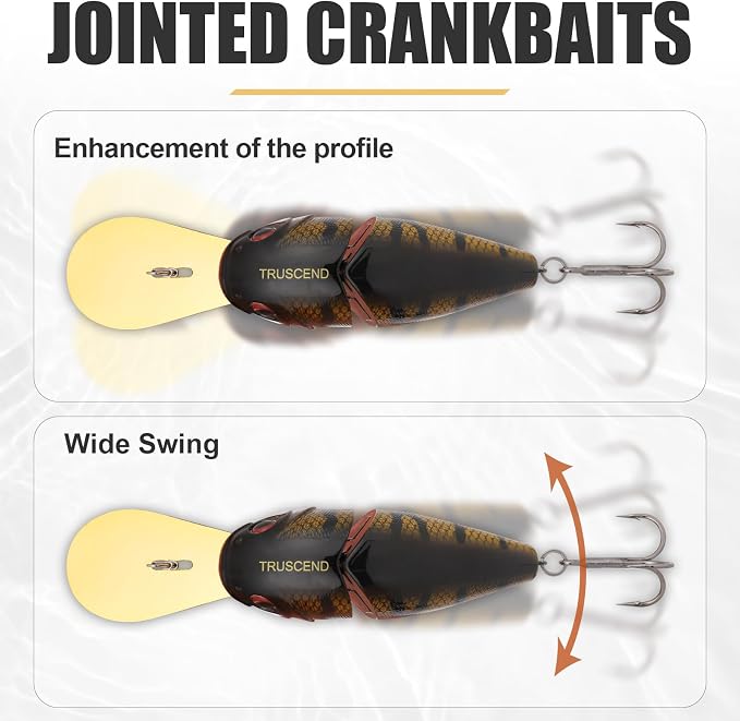 TRUSCEND Swimmax Easy Catch Fishing Lures with BKK Hooks, Wiggling, Vibrating, Rattling and Gurgling for More Bite, Heavy-Duty Dyneema Fiber Jointed Swimbaits for Bass, Trout, Walleye, Crappie, Pike