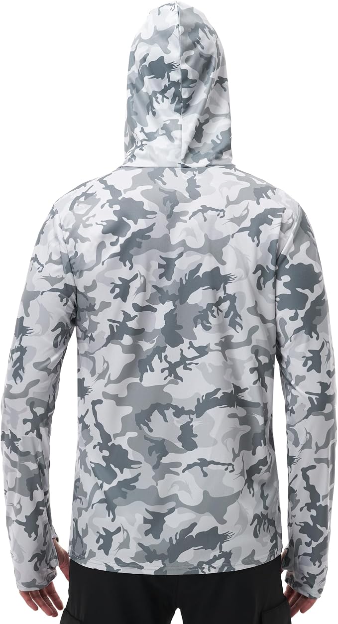 FISHEAL Men's Performance Fishing Hoodie Shirt - UPF 50+ Sun Protection Long Sleeve Thumbholes Shirts with Neck Gaiter