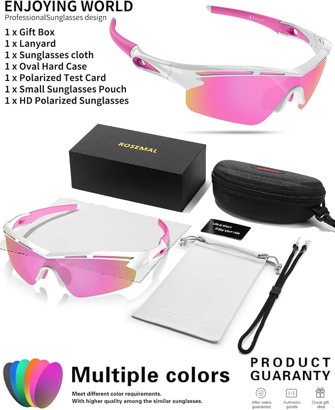 Rosemal Sports Sunglasses Polarized Cycling Sunglasses Running Driving Fishing Hiking for Men Women UV400 TAC TR90